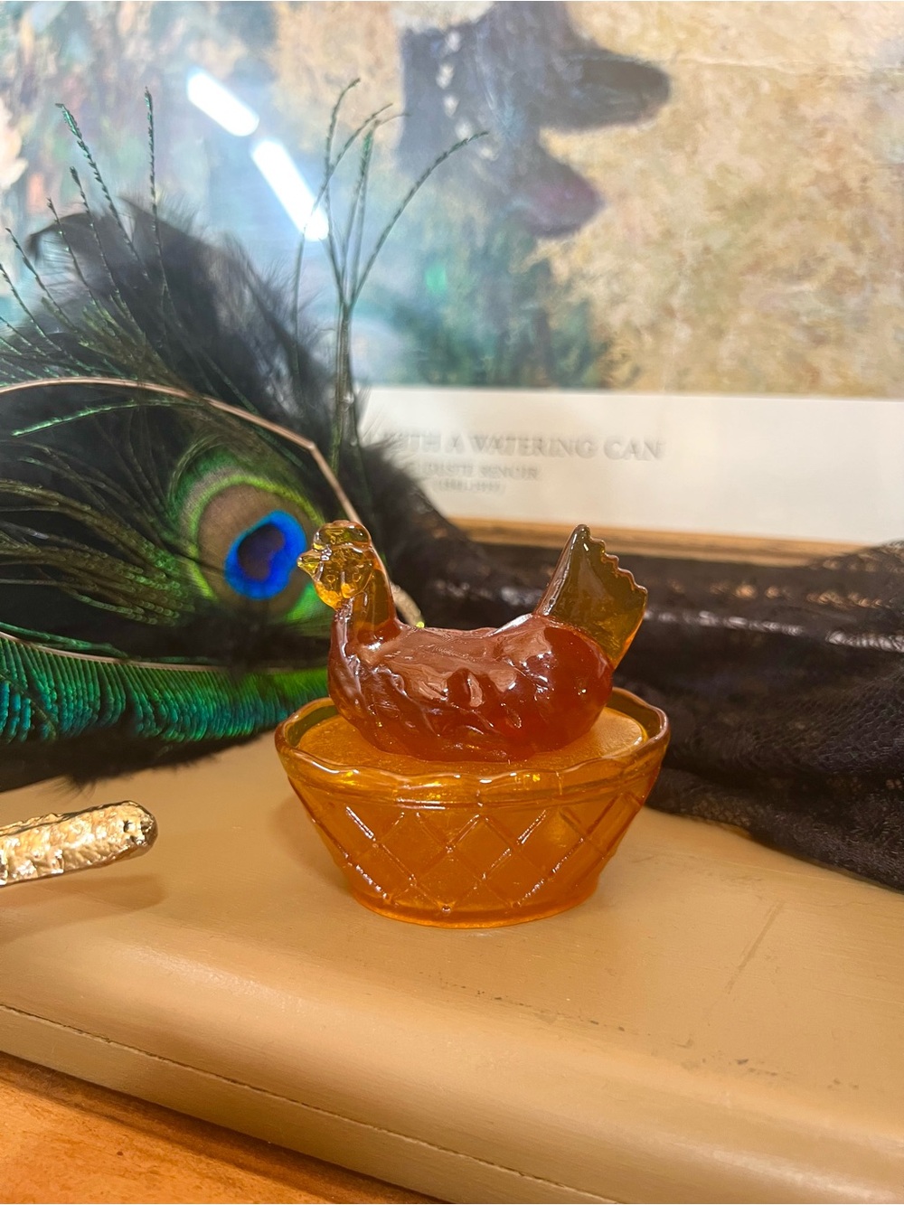 Amber Mini Hen On Nest HON Handmade Poured Resin Trinket Dish 2 Pieces